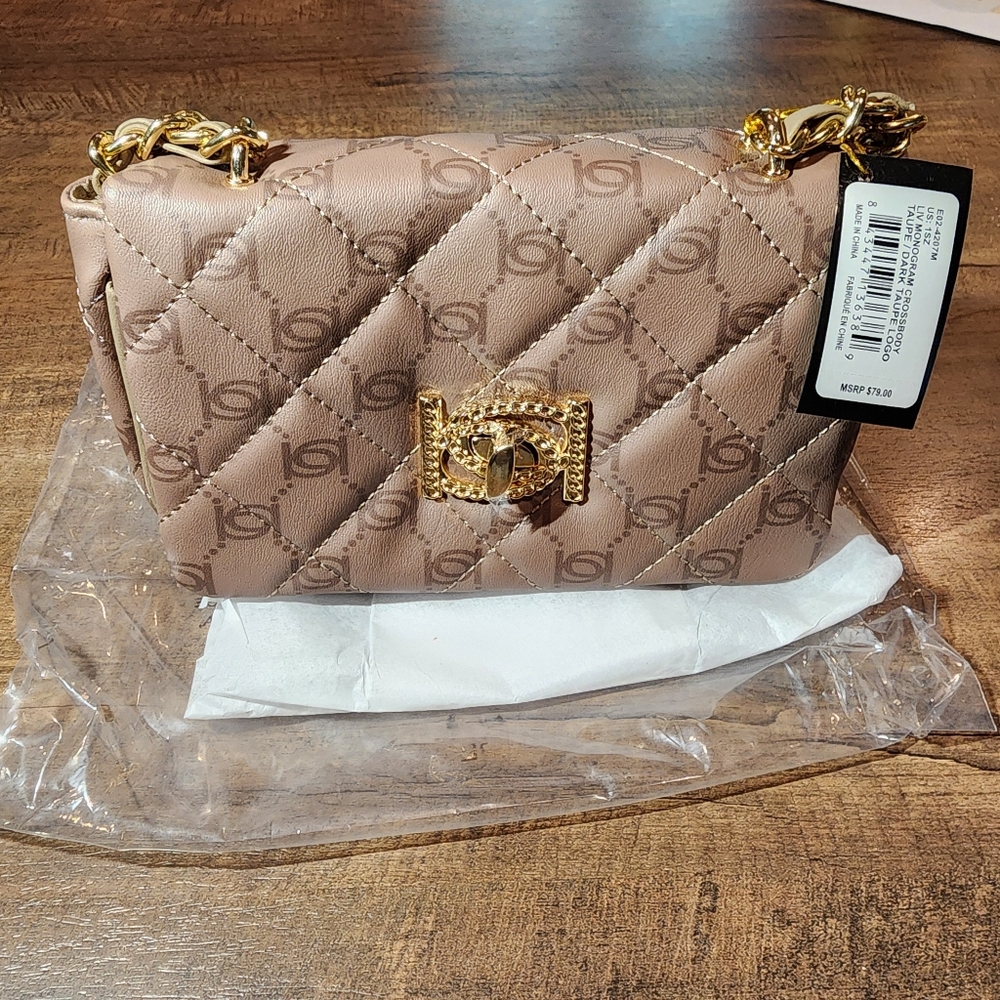 BEBE Taupe Liv Monogram Crossbody Bag